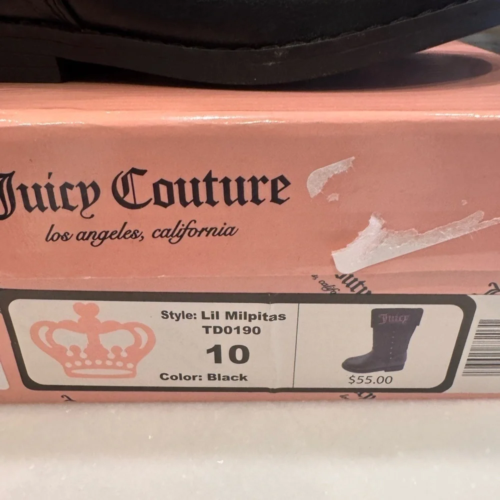 NEW Juicy Couture Girls Winter Boots Toddler Size 10 Black Faux Fur & Rhinestone